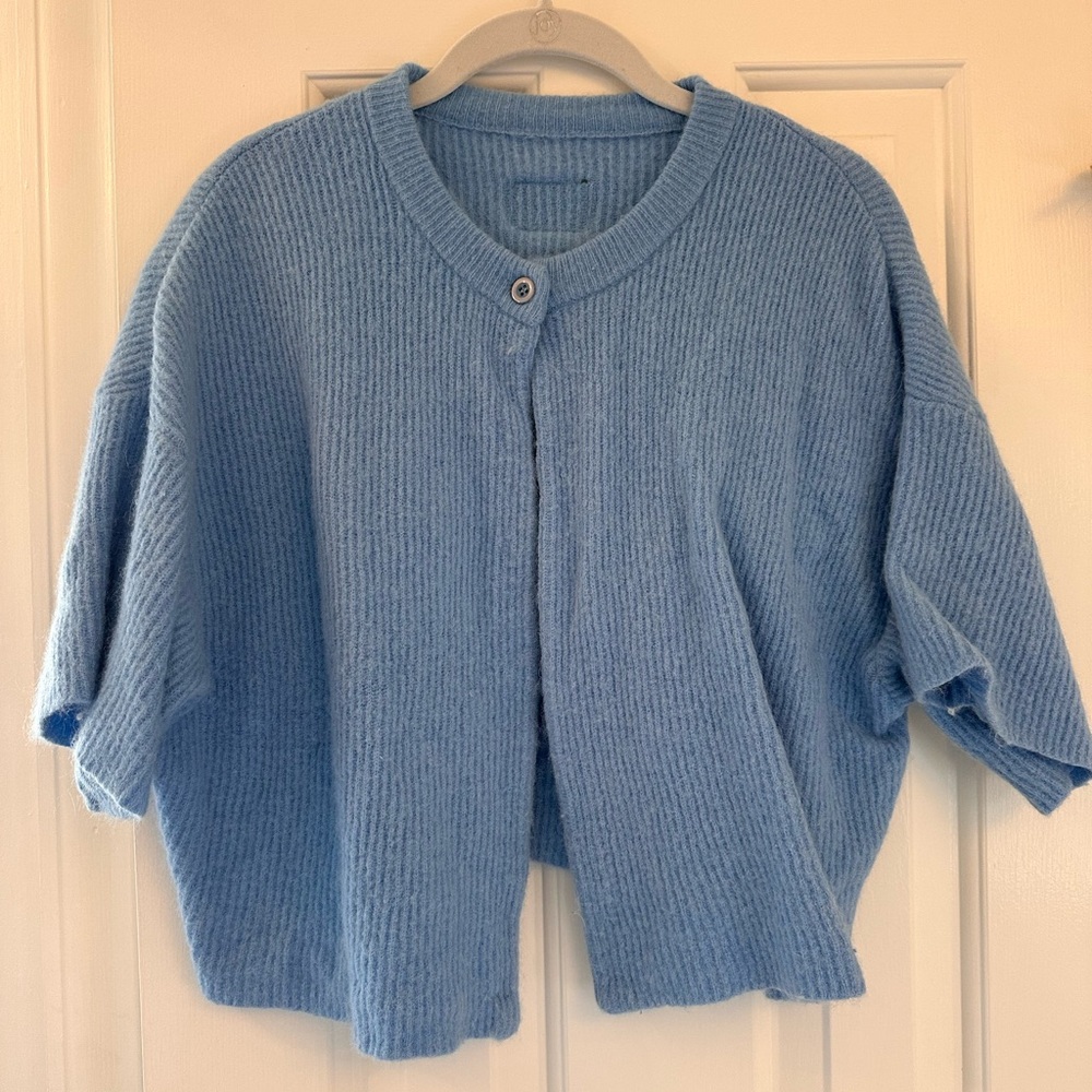 Daily Drills Light Blue Ribbed Short Cardigan